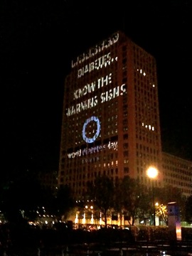 The Building next door lit up with the message for Diabetes Day!